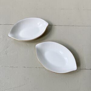 Set of Two Lenox White Porcelain Small Leaf Shaped Holders